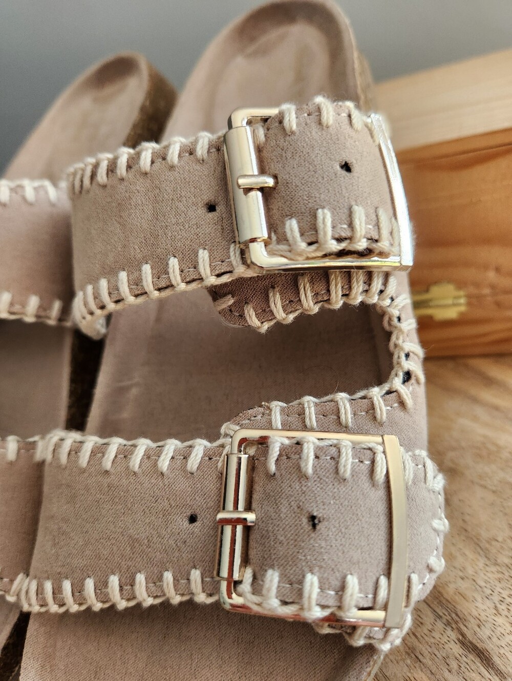 Haute Hippie Taupe Double-Buckle Embroidered Slide Sandals - Picture 11 of 16